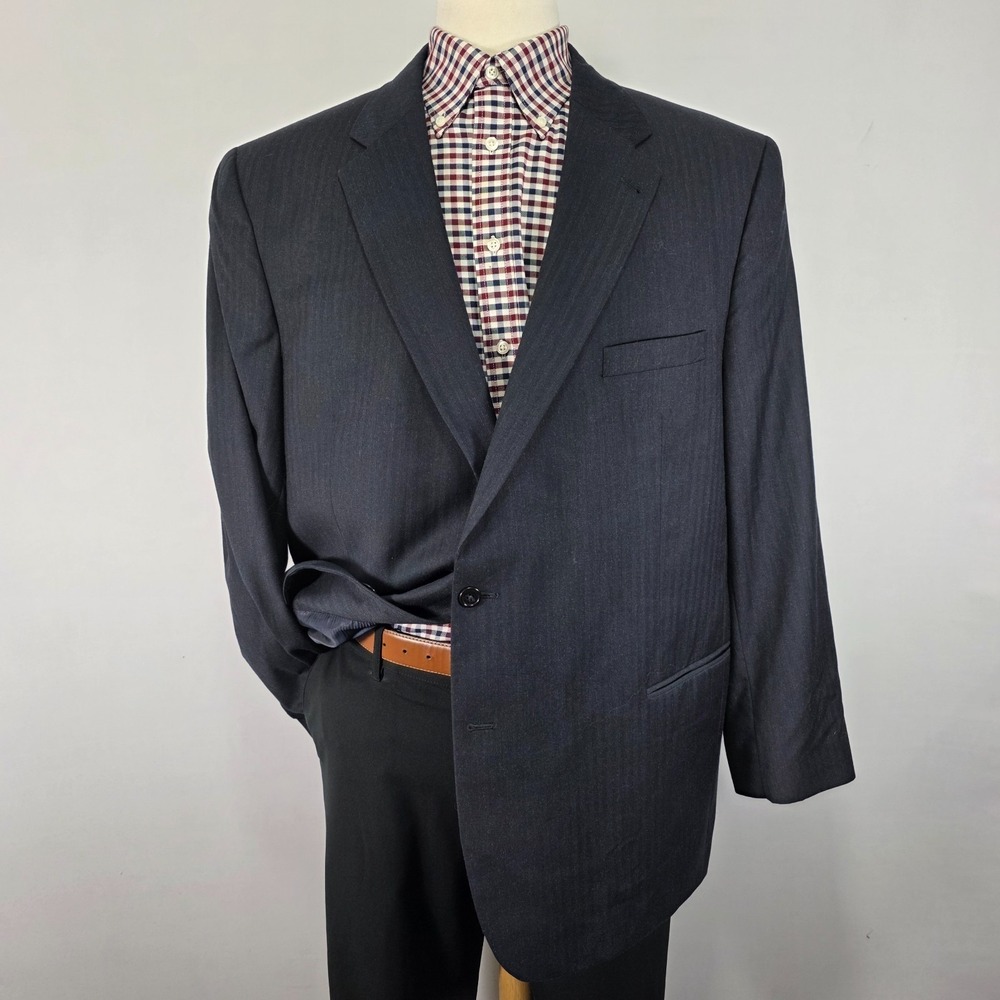 JOS A BANK Signature Mens Sport Coat Blazer Navy Blue Herringbone Wool Regal 50R